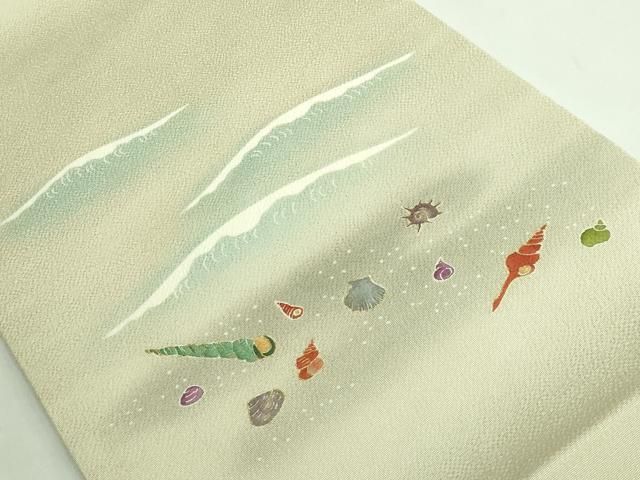 平和屋着物 上 九寸開き名古屋帯 刺繍 貝 金彩 鬼しぼ縮緬 kh 5