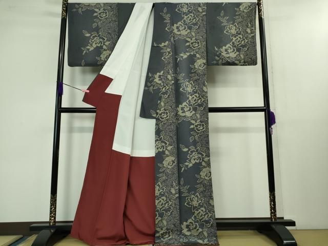 平和屋着物 上 小紋 薔薇間道 褐色地 金彩 kh 5