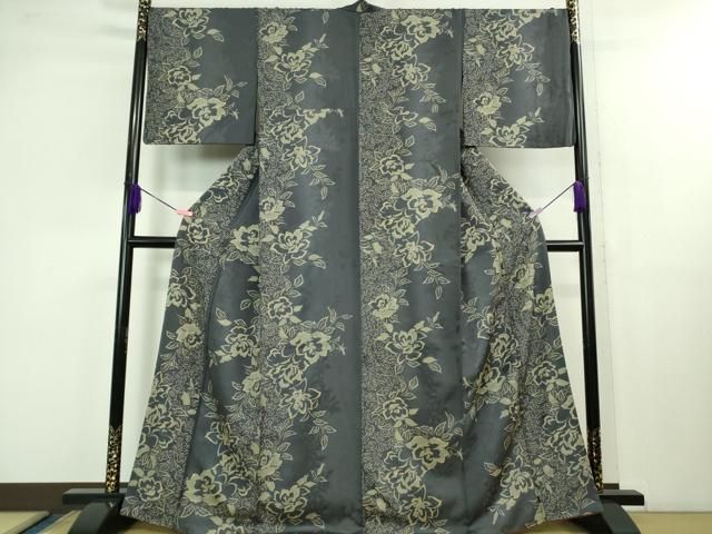 平和屋着物 上 小紋 薔薇間道 褐色地 金彩 kh 5