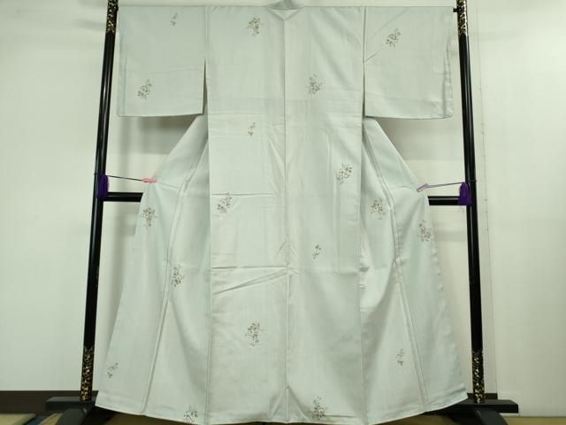 平和屋着物 上 紬 櫛 簪 草花文 藍白色地 kh 5