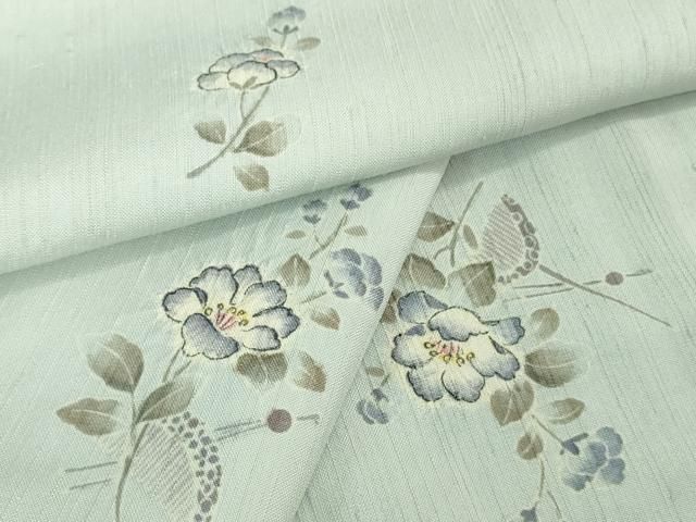 平和屋着物 上 紬 櫛 簪 草花文 藍白色地 kh 5