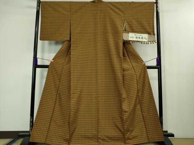 平和屋着物 上 越後黄八 紬 幻のきれ 小格子 蕪重織物謹製 証紙付き kh 5