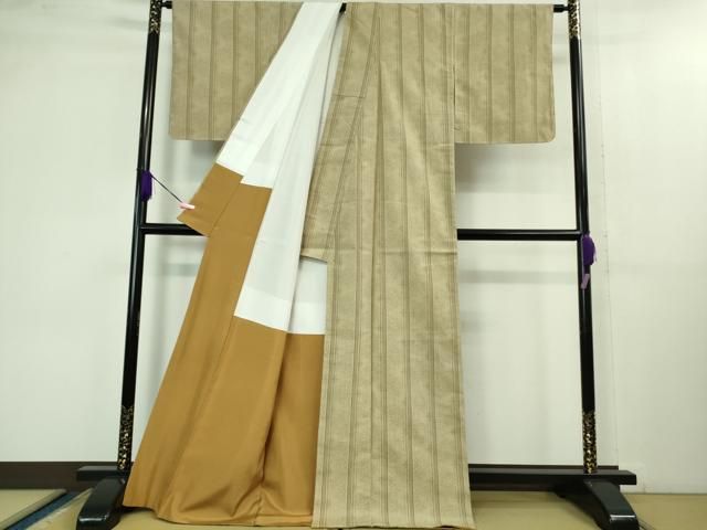  平和屋着物 上 結城紬 80亀甲 間道 白橡色地 kh 5 紬 着物