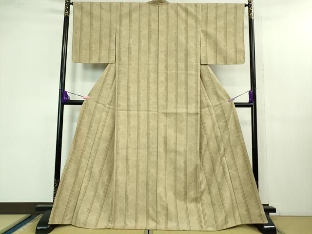 平和屋着物 上 結城紬 80亀甲 間道 白橡色地 kh 5