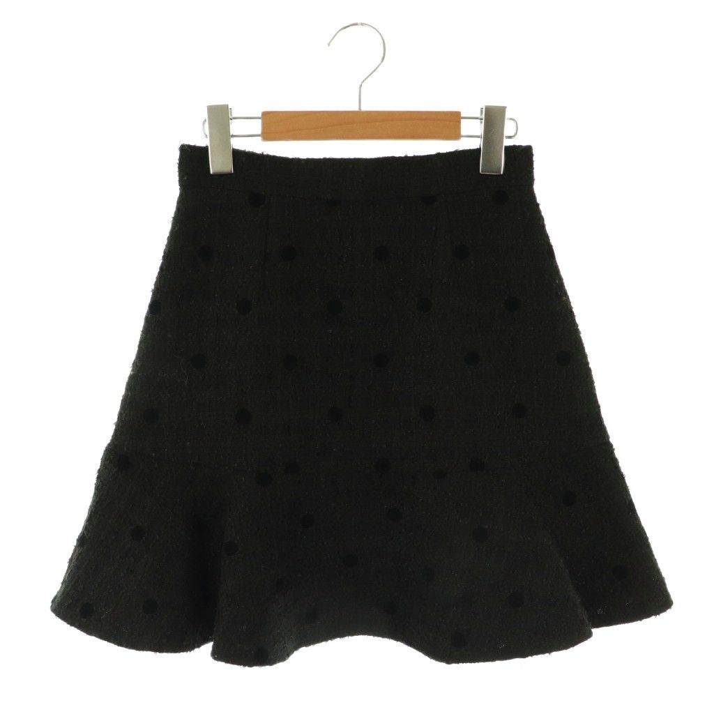 シェリエ sheller ドットツイードフレアスカート ミニ M 黒 ブラック