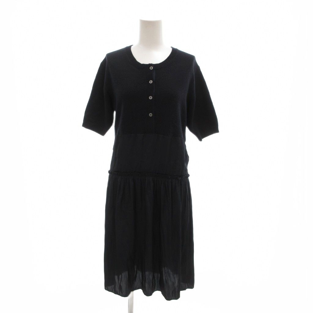 ニナリッチ NINA RICCI ワンピース S ニット切替 カシミヤ 半袖 ひざ丈