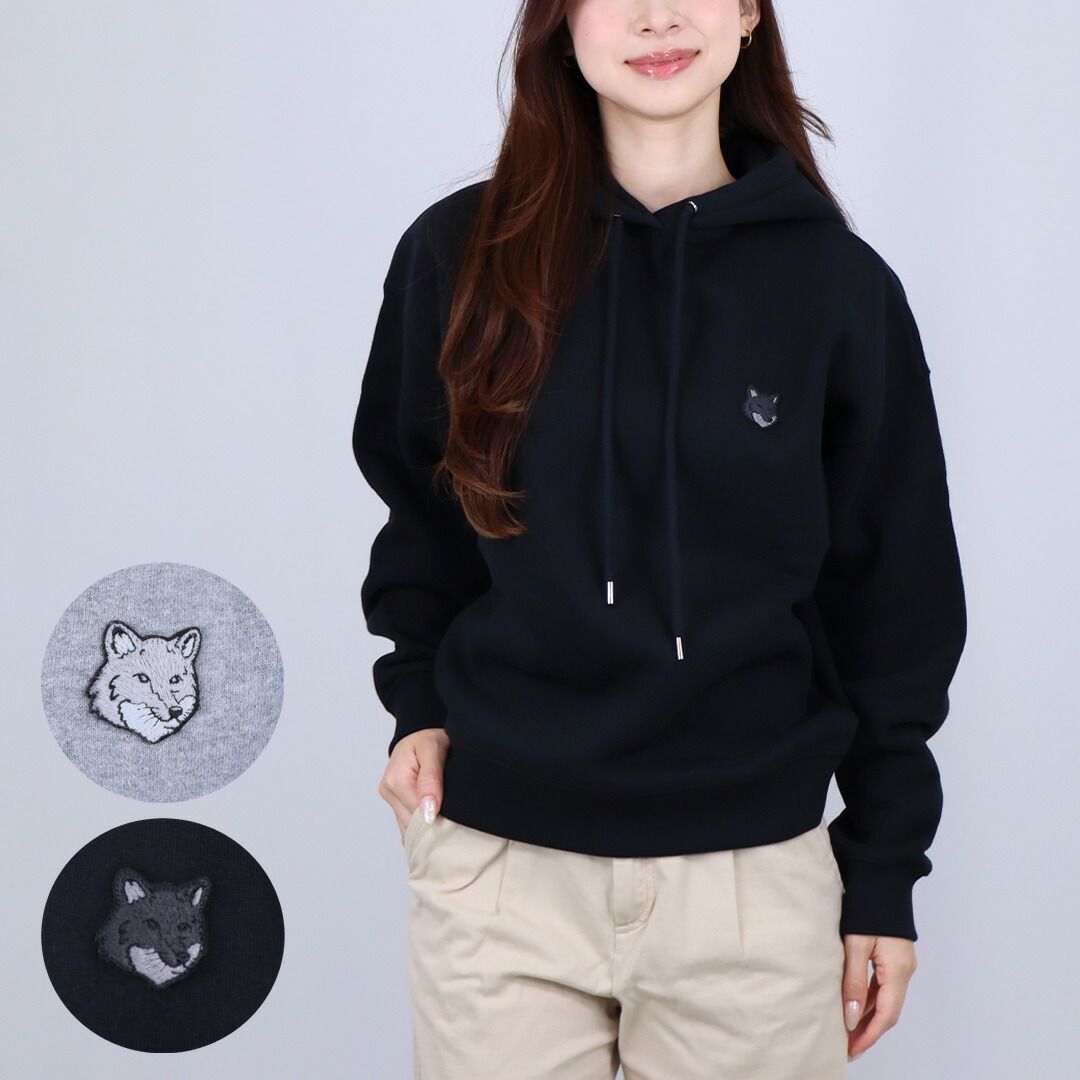 メゾンキツネ MAISON KITSUNE レディース パーカー トレーナー スエット ボールド フォックスヘッド パッチ コンフォート フーディ MW00704KM0307 BLACK
