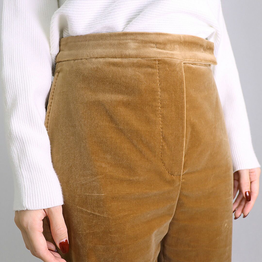 マックスマーラ ステュディオ MAXMARA STUDIO レディース ソフトベルベット ロングパンツ ACETO PANTALONE 6136054206 キャメル