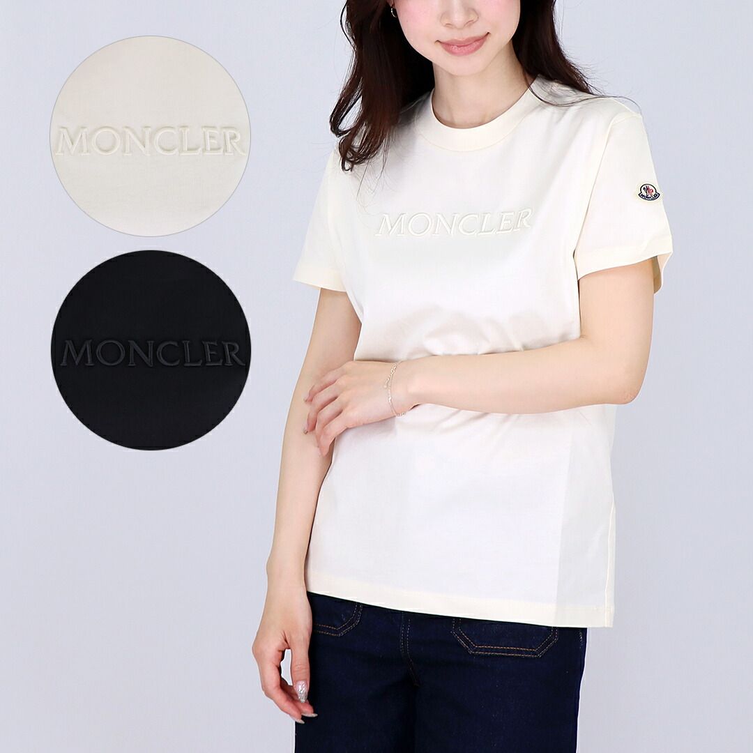 モンクレール MONCLER レディース ロゴ刺繍 Tシャツ 8 C 000 08 89 AUO ホワイトアイボリー 037