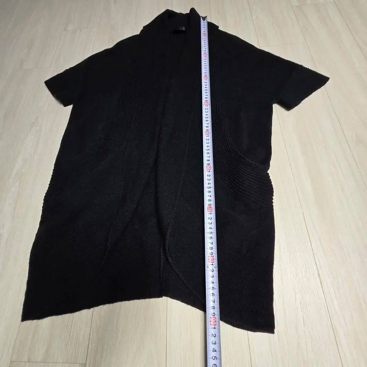 システム黒半袖ロングカーディガン