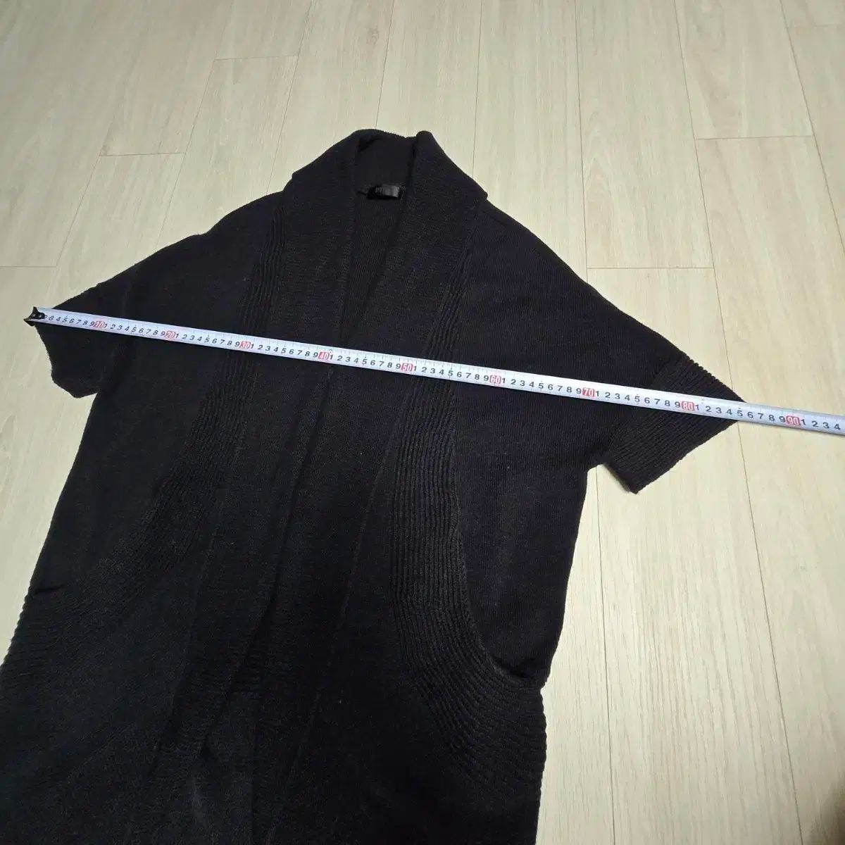 00 システム黒半袖ロングカーディガン