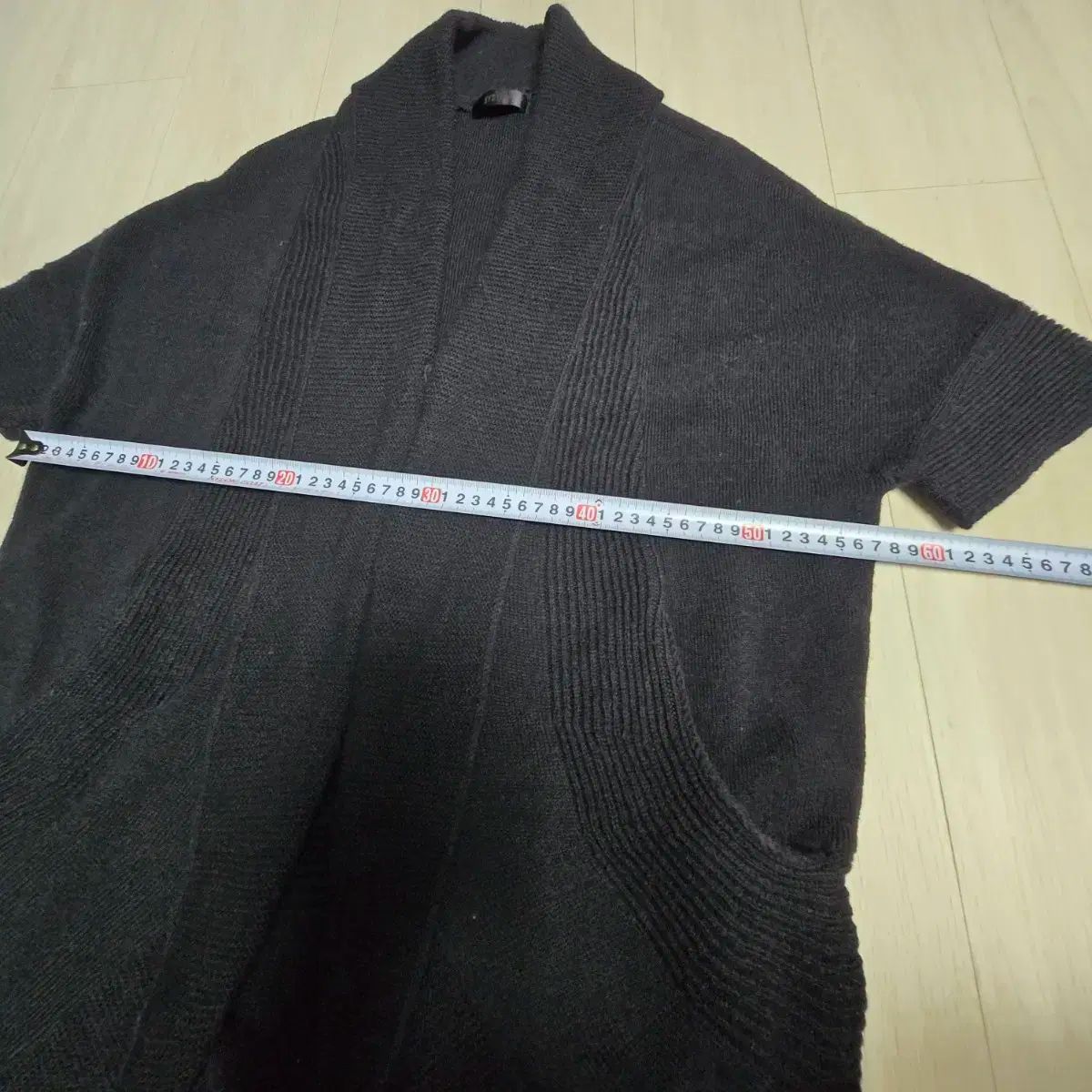 00 システム黒半袖ロングカーディガン