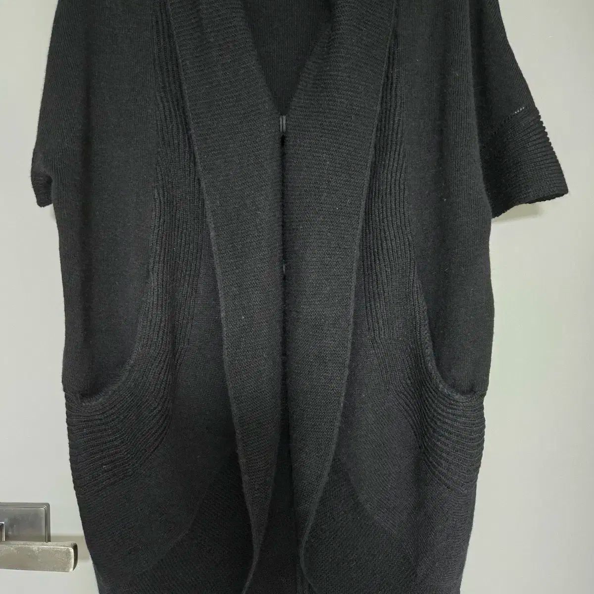 00 システム黒半袖ロングカーディガン