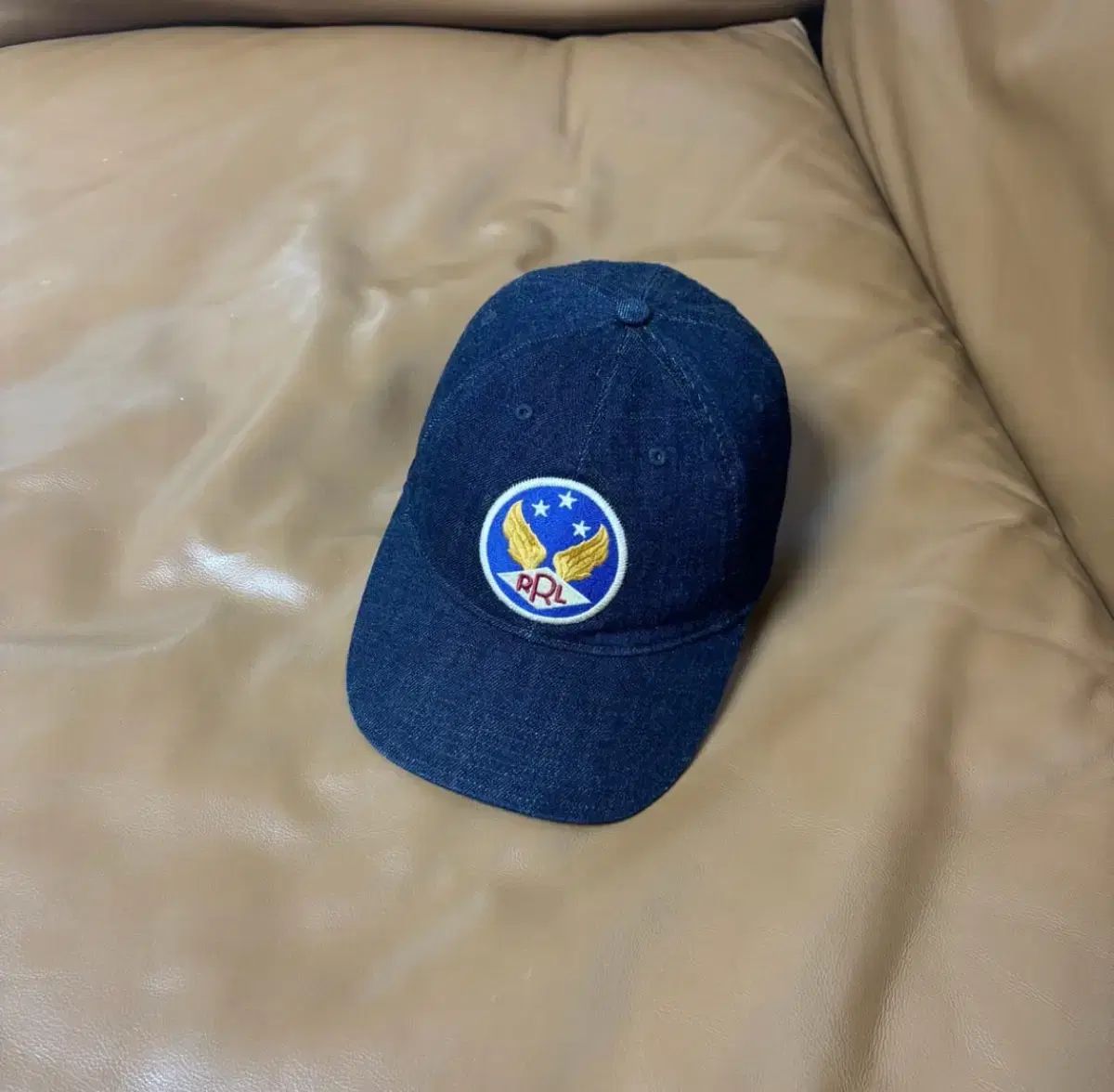 RRL ダブルアールエル ラルフローレン ポロ デニム 6パネル ベースボールキャップ ウィングロゴ 帽子 Denim