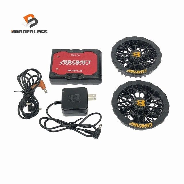 品セット BURTLE バートル 24V エアークラフト用 リチウムイオンバッテリー AC09 赤 レッド ファン AC 充電ケーブル117978
