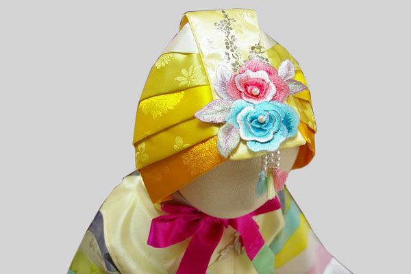 刺繍黄色グラデーションクルレ帽子女の子用 100日～4才目安 kulre-4-s ギフト お土産 誕生祝 チマチョゴリ 髪飾り 帽子 女の子 ドレス ヘア飾り ヘア 七五三 韓服 イベント 子供服