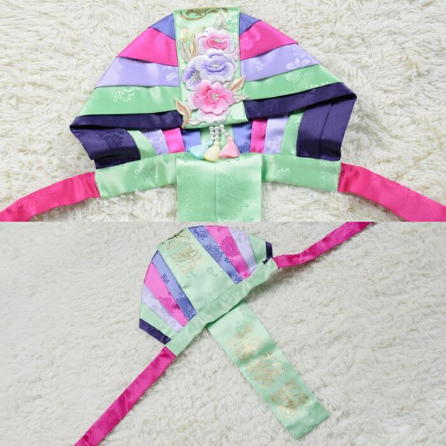 刺繍セットン緑クルレ帽子女の子用 100日～4才目安 kulre-5-s ギフト お土産 誕生祝 チマチョゴリ 髪飾り 帽子 女の子 ドレス ヘア飾り ヘア 七五三 韓服 イベント 子供服 緑 青 寒色