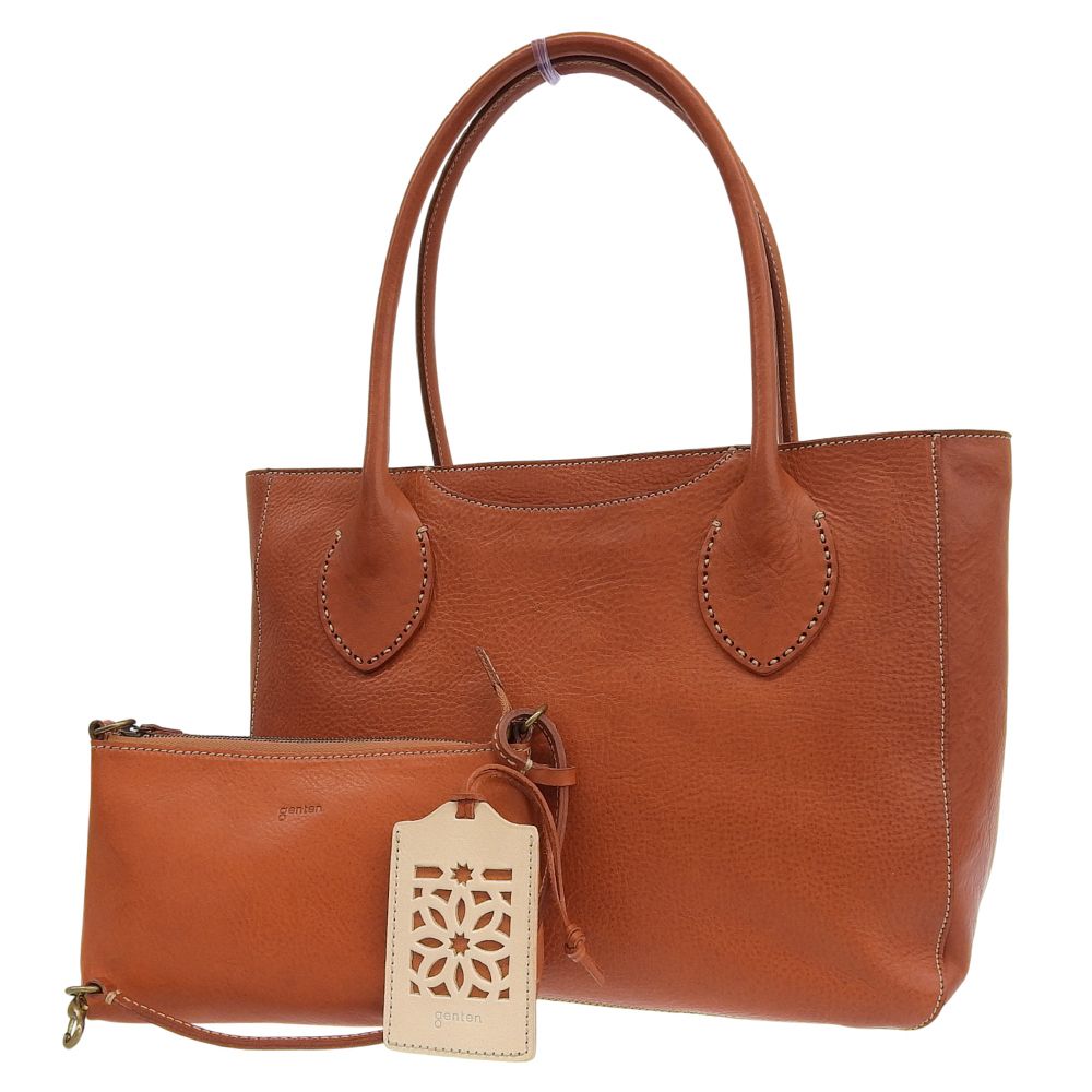 超 ゲンテン genten 現行ロゴ エンボスツール レザー ショルダー ビジネス トート マザーバッグ ハンドポーチ付 ユニセックス
