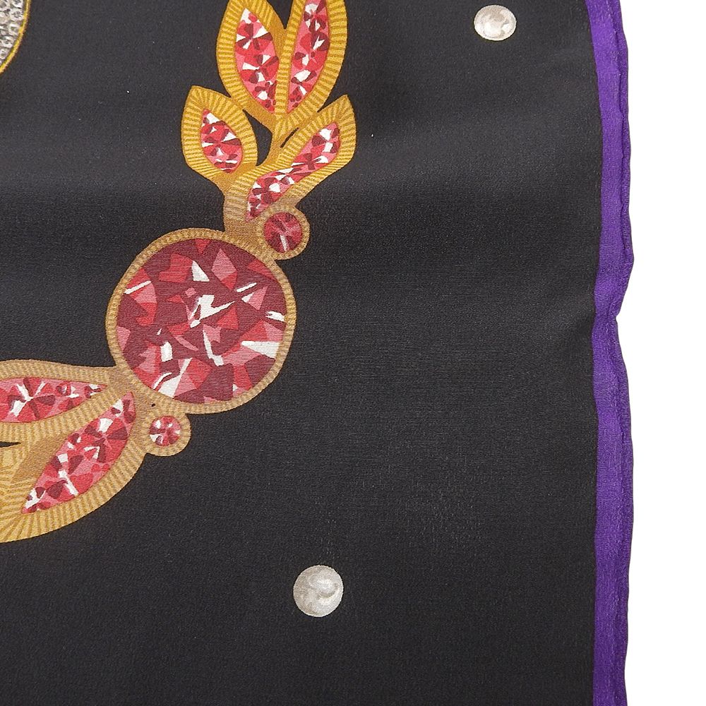  超 カルティエ CARTIER アイテム 超大判 シルク ストール 130 cm 宝石柄 黒 スカーフ ストール ショール 小物