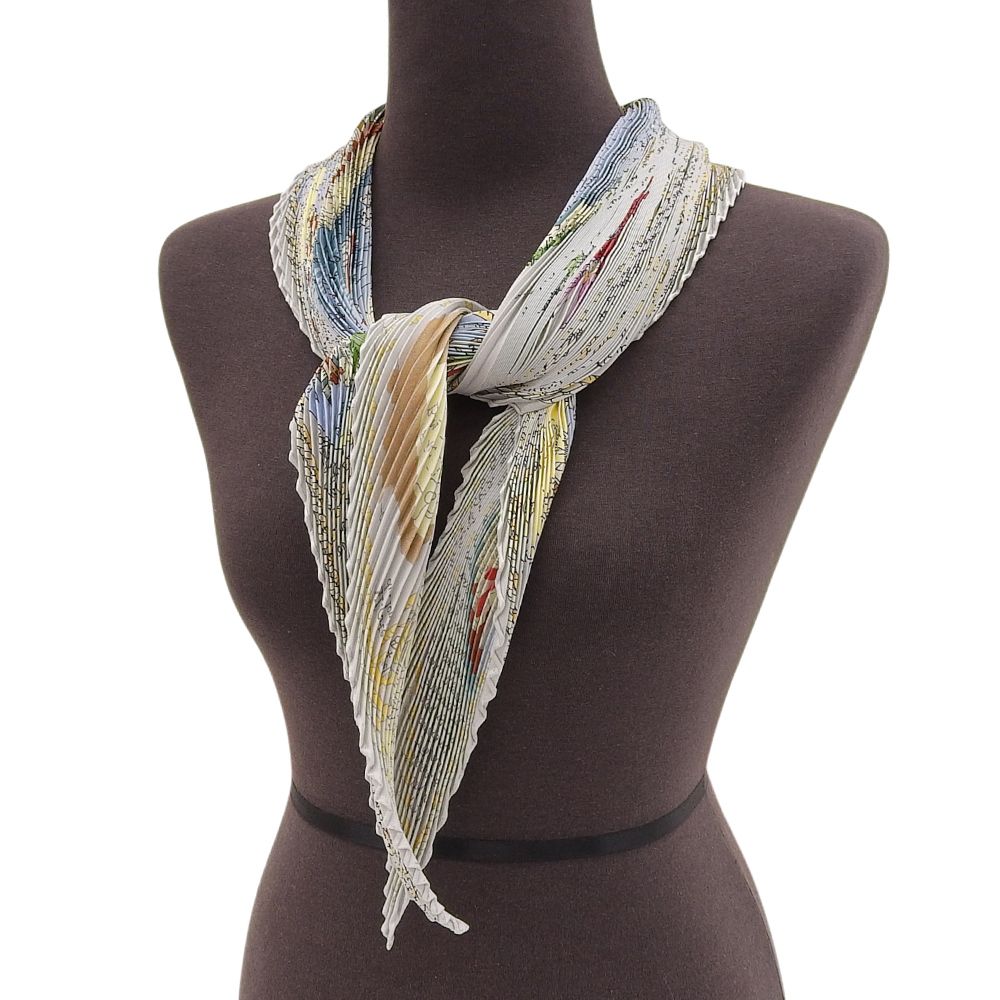 超 エルメス HERMES アイテム Mont Sainct Michel モンサンミッシェル プリーツ スカーフ