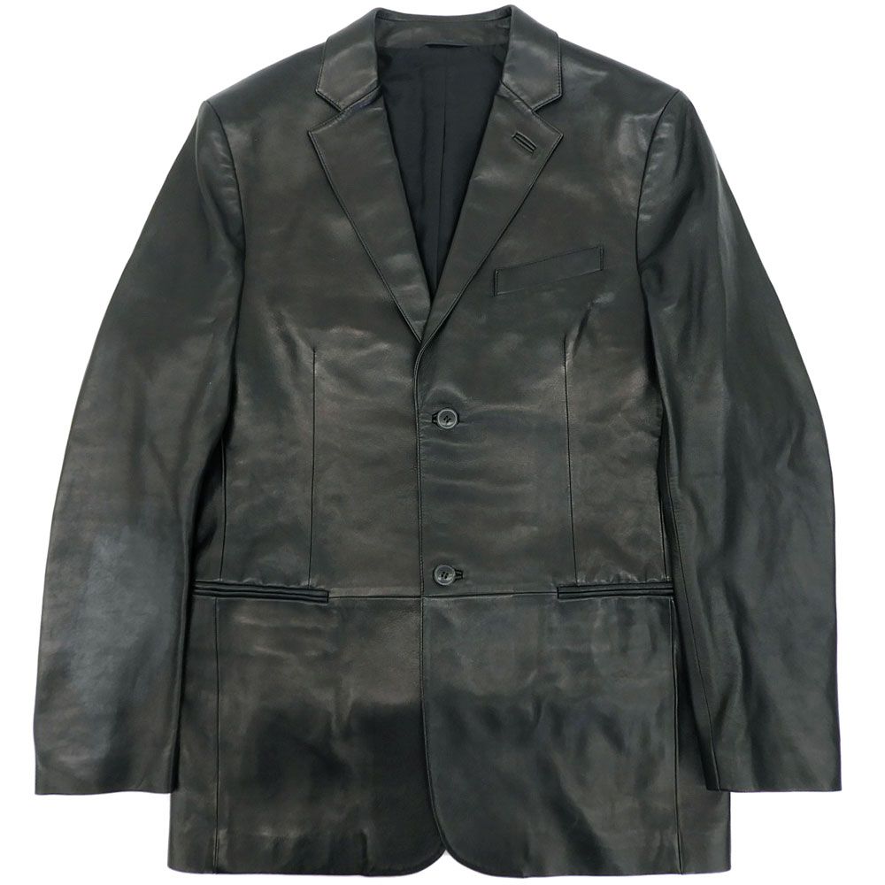 超 エルメネジルド ゼニア Ermenegildo Zegna zゼニア 現行タグ ラムレザー 2つボタン ジャケット 50 メンズ 黒