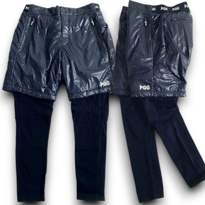 ピージージー パーリーゲイツ ゴルフ ナイロンタフタ 高通気フリース 裏メッシュ フェイクレイヤード 異素材コンビ ツートン ストレッチ パンツ ゴルフウェア 268 2131001 定価2 8万 ネイビー ネイビーブラック 031 51104 w 03