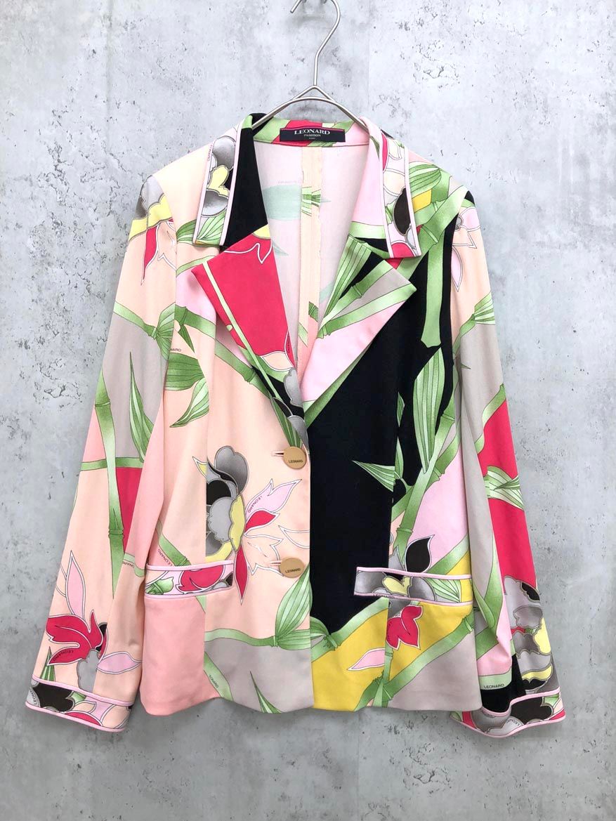 LEONARD レオナール 総柄 日本製 テーラード ジャケット sizeL/ピンク