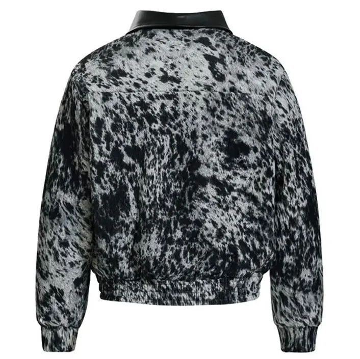 h アメリカンヴィンテージ × ブラックレオパード ジップアップ スタンド ジャケット 男女兼用 カップルコーデ ゆったりシルエット