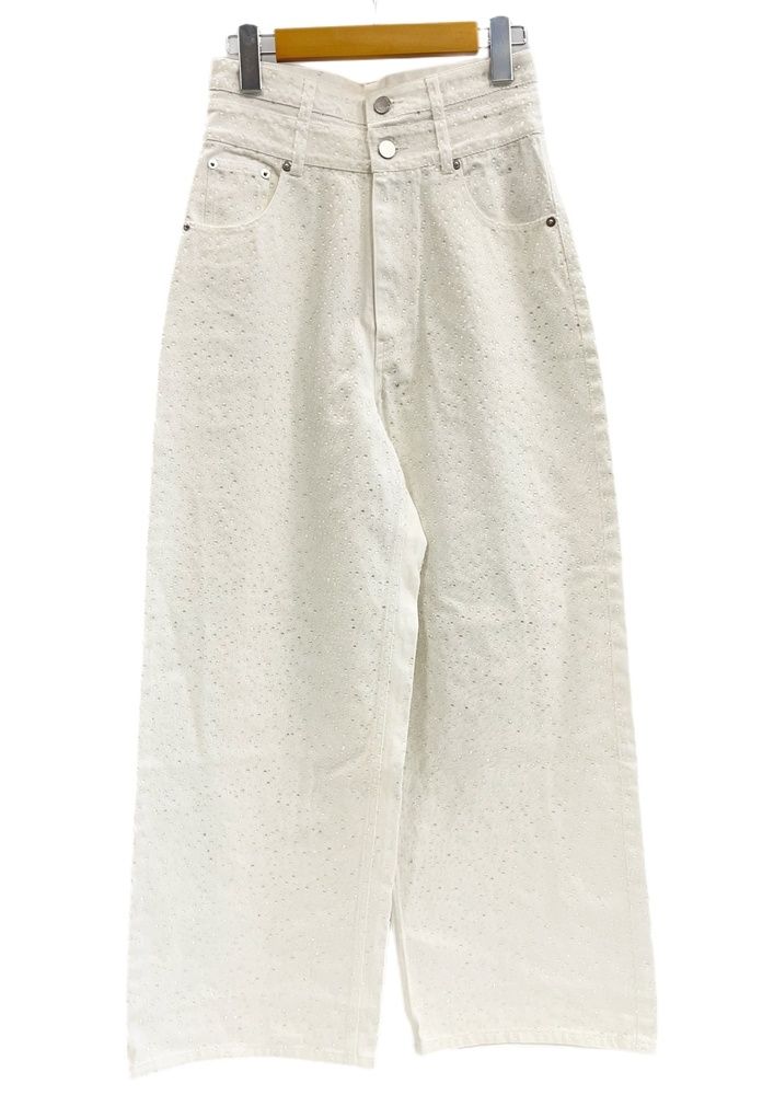 エイミーイストワール EIMY ISTOIRE drop pattern デニムパンツ ドロップパターン ラインストーン ビジュー ハイウエスト ワイド ホワイトデニム デニム ホワイト Mサイズ 101LB-31