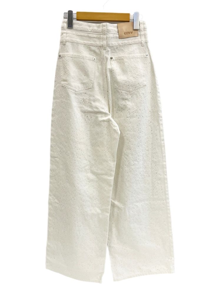 エイミーイストワール EIMY ISTOIRE drop pattern デニムパンツ ドロップパターン ラインストーン ビジュー ハイウエスト ワイド ホワイトデニム デニム ホワイト Mサイズ 101LB-31