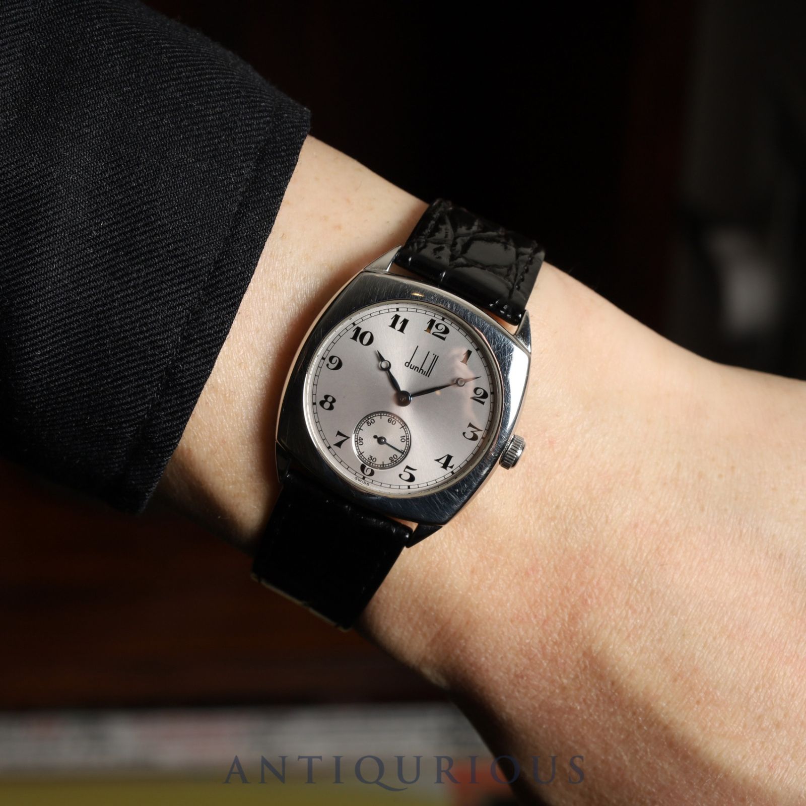 ダンヒル クッションケース 115 手巻き Cal.7001 革 純正尾錠 SS シルバーアラビア文字盤 箱 保証書 1996年 オーバーホール済み
