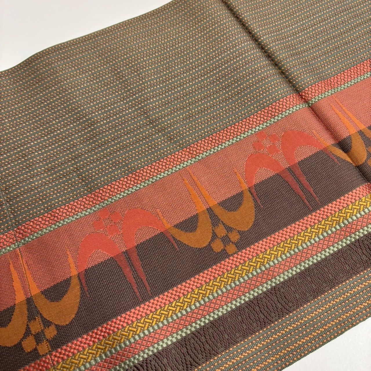 a*t様 名古屋帯 格子の琉球絣 八寸 正絹 AO-6448 八寸 正絹 a*t様 名古屋帯 格子の琉球絣 八寸 正絹