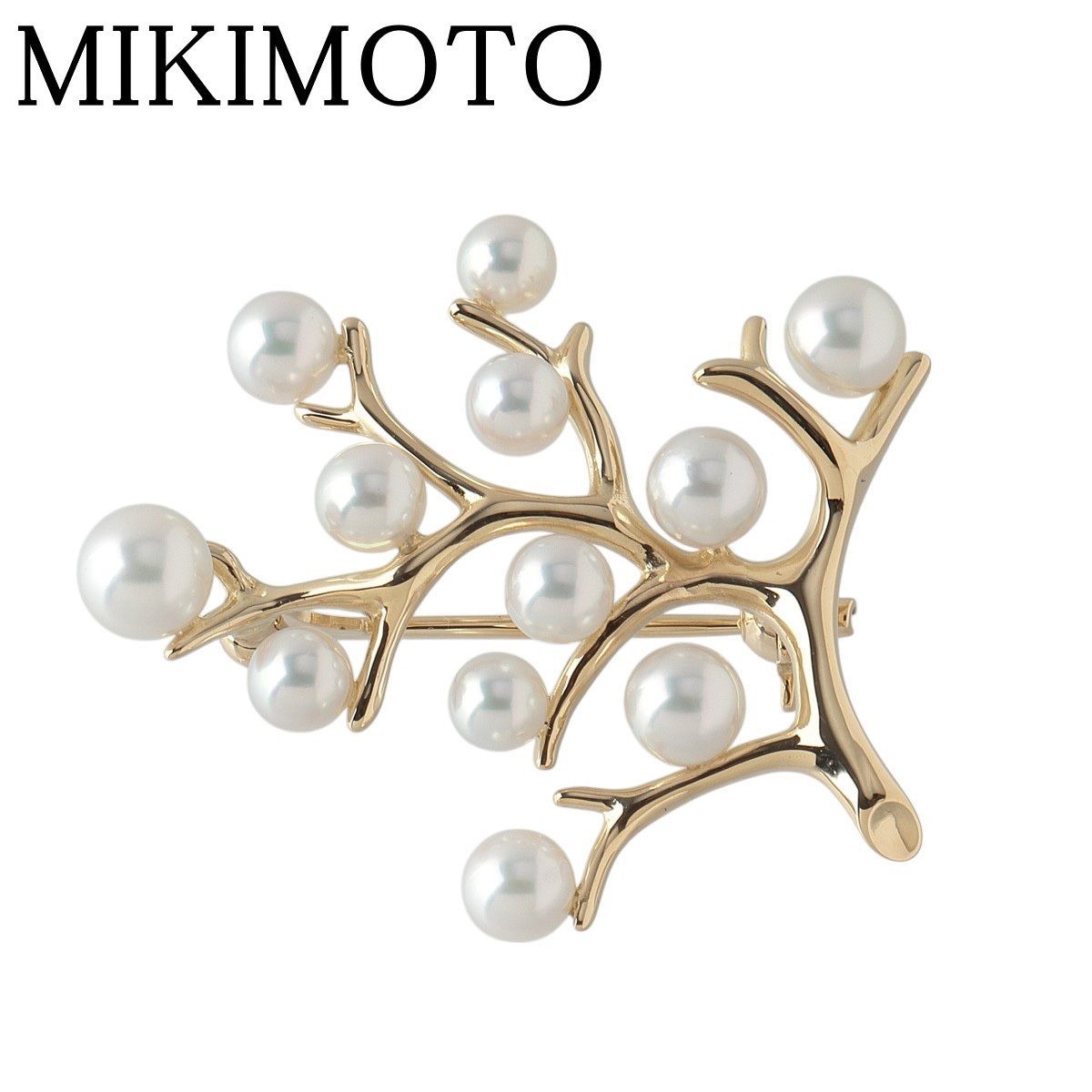ミキモト パール ブローチ 幸福の木 スモール 現行モデル K18YG パール3.8mm～5.2mm PB-357K型 仕上げ済 MIKIMOTO 22037
