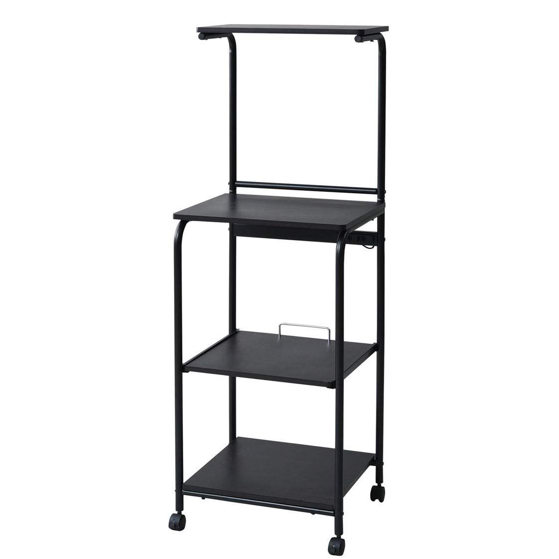 山善 YAMAZEN レンジラック 幅48 奥行41 高さ141 cm スライド棚 2口コンセント ストッパー付きキャスター レンジ台 ラック トースターラック 組立品 ダークブラウン マットブラック GRW 48 R DBR MBK