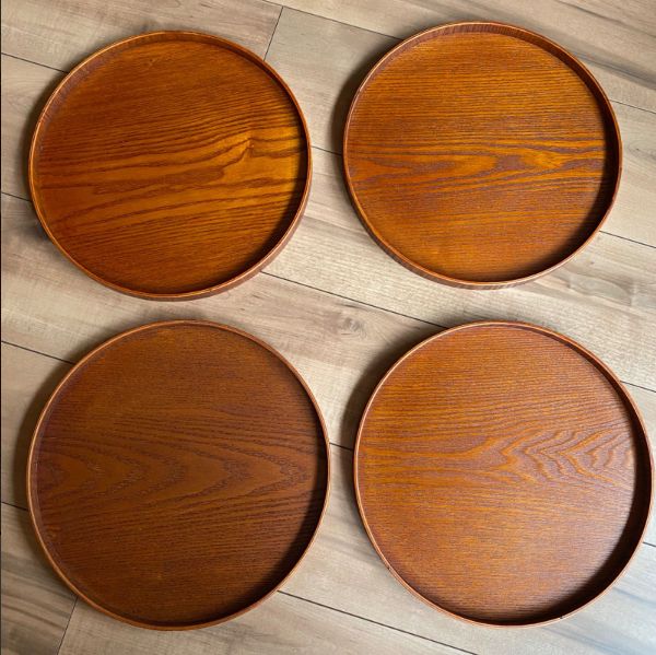 和の木製トレー 10枚セット 木 トレイ お盆 お食事トレイ 円形 プレート