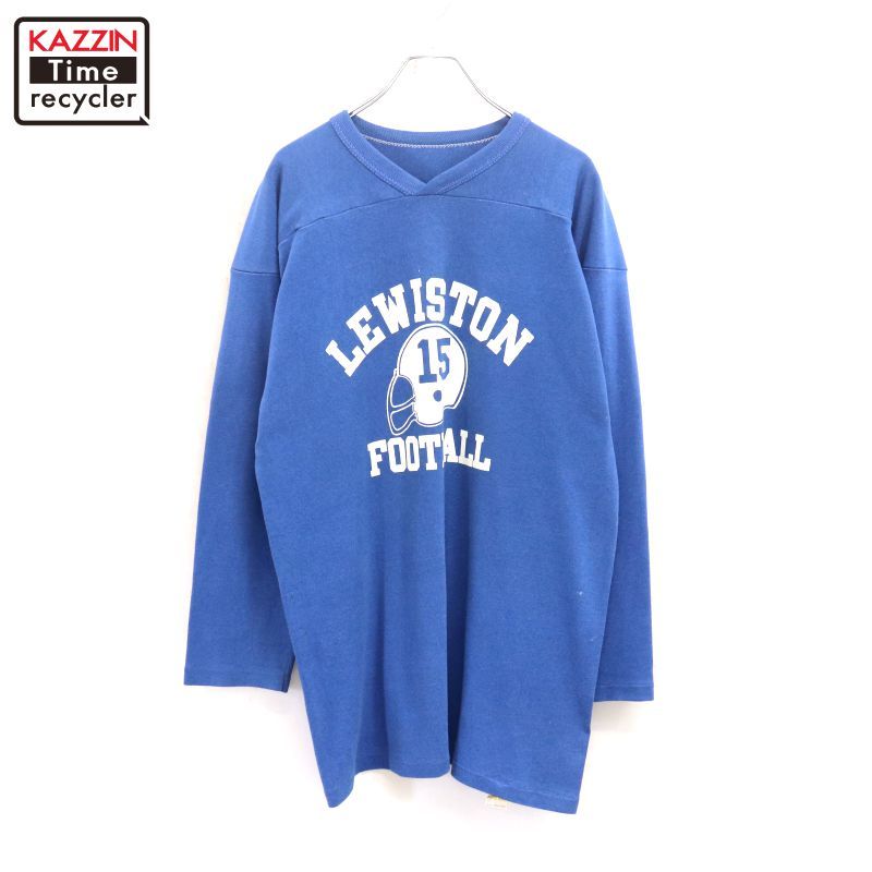 70s vintage RUSSELL 金タグ Vネック フットボールTシャツ メンズ