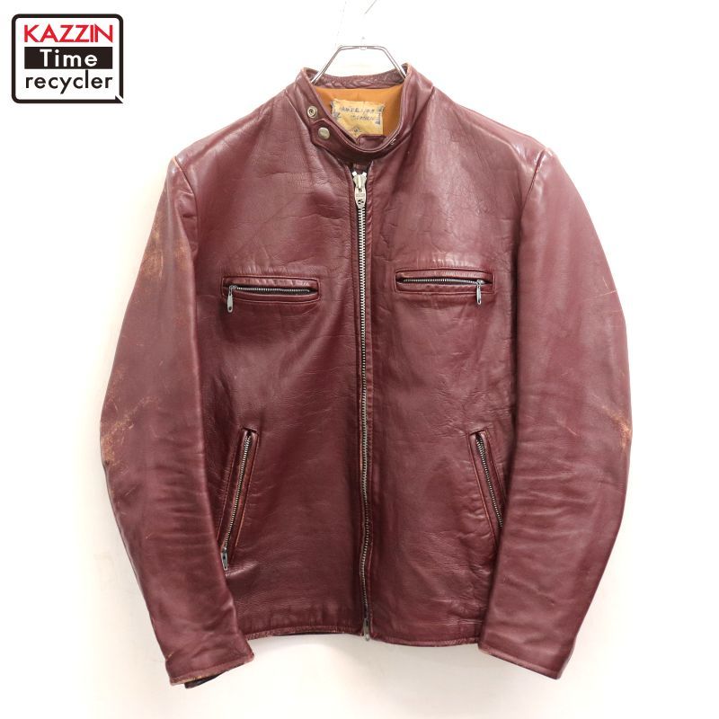 70s British cycle Leather カフェレーサー シングルライダースジャケット メンズ Mサイズ相当