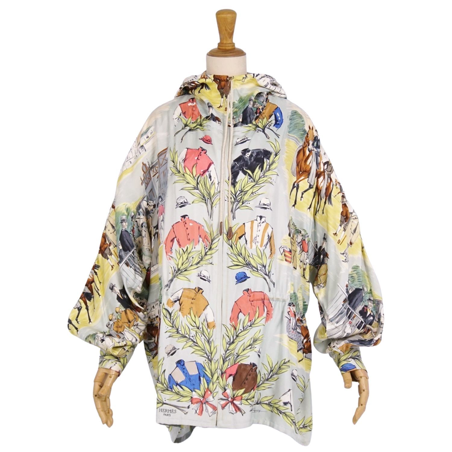 Vintage エルメス HERMES ジャケット フード付き 総柄 ジップアッ