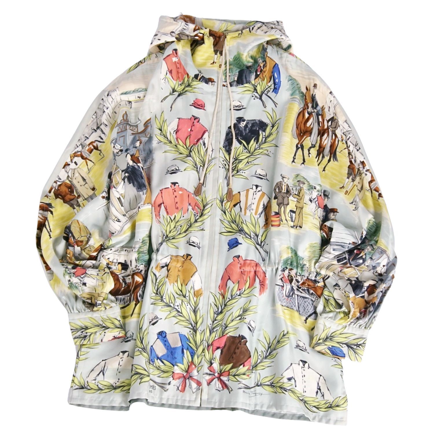 Vintage エルメス HERMES ジャケット フード付き 総柄 ジップアッ