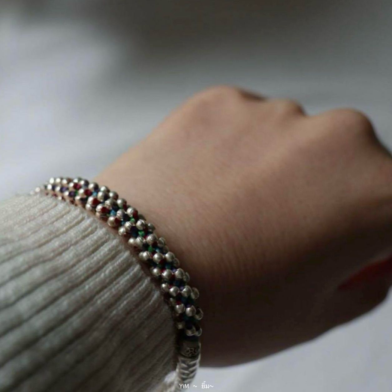 25 A-BL 407｜Karen Silver Beads Bracelet 18 cm カレン シルバー ビーズ ブレスレット コットン ワックス 紐