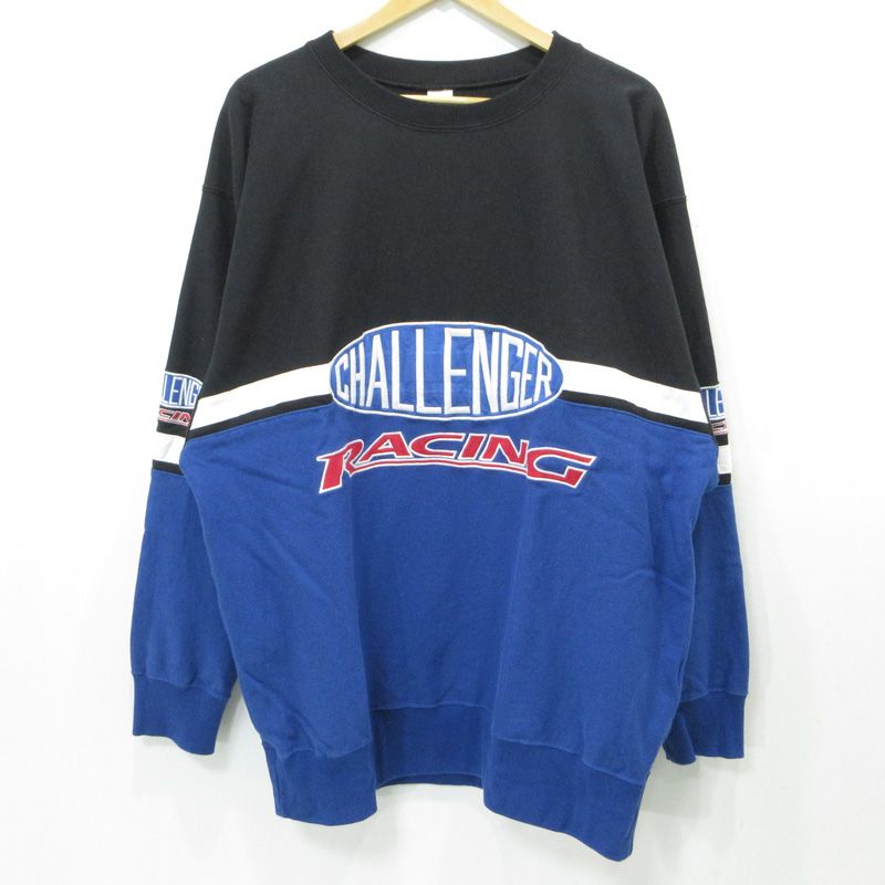 三重本店 CHALLENGER チャレンジャー CMC RACING SWEAT レーシングスウェット ロゴ刺繍長袖スウェットシャツ CLG-SW 023-005 ブラック×ブルー サイズ XL 103