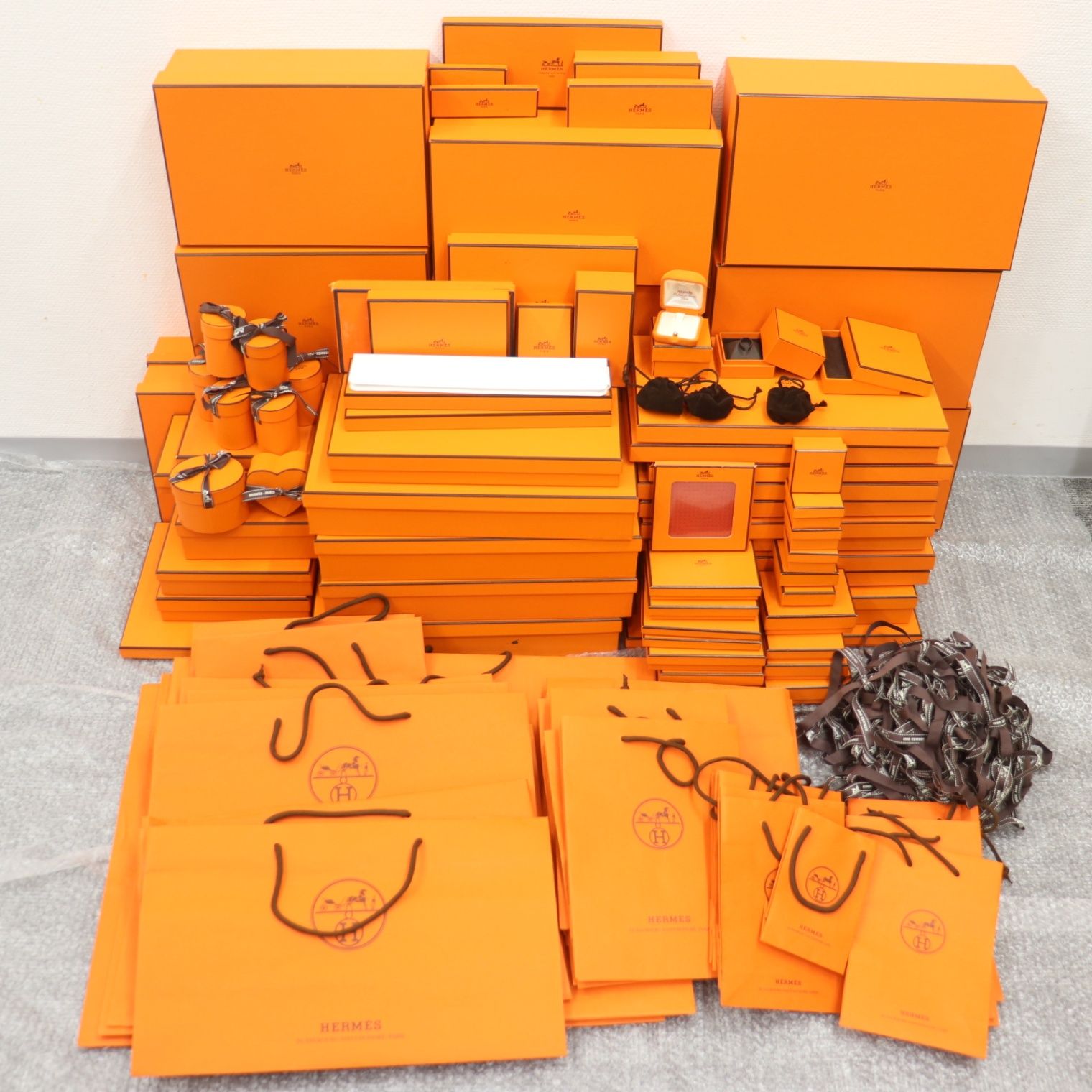 HERMES エルメス BOX 紙袋 オレンジ ボックス リボン 保存袋 ケース ショッパー 箱