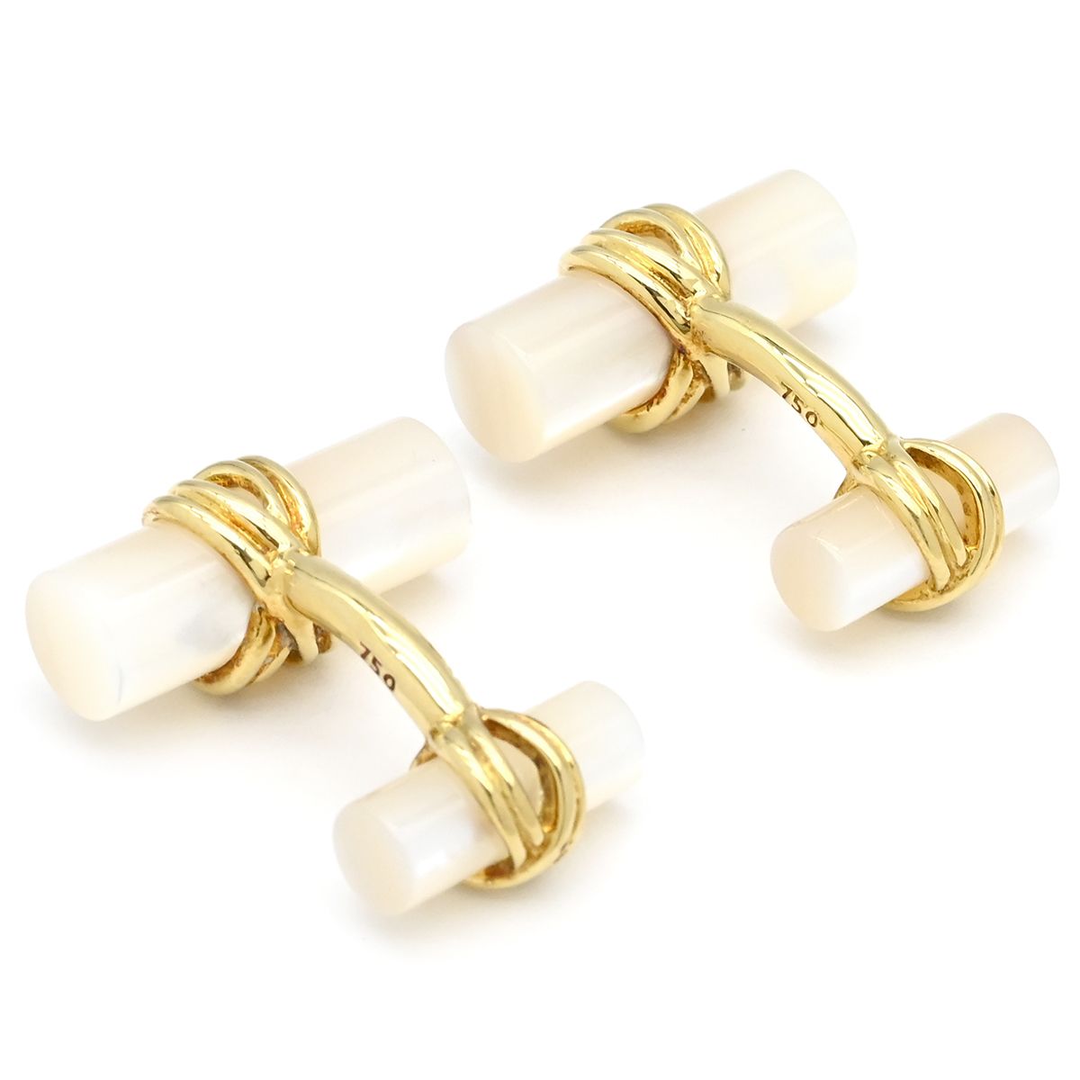 ティファニー Tiffany - Co カフス K18YG シェル イエローゴールド×ホワイト T-Co. Au750 18K カフリンクス カフスボタン ホワイト シェル シグネチャー