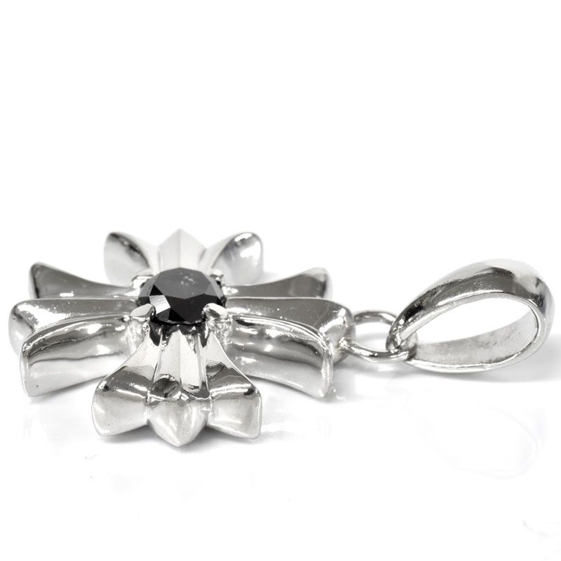 Pt 900 天然ダイヤモンド 27 6 g 迫力のあるリバーシブル クロス ブラックダイヤモンド ペンダントトップ アイアンクロス ブラック系 ネックレス 