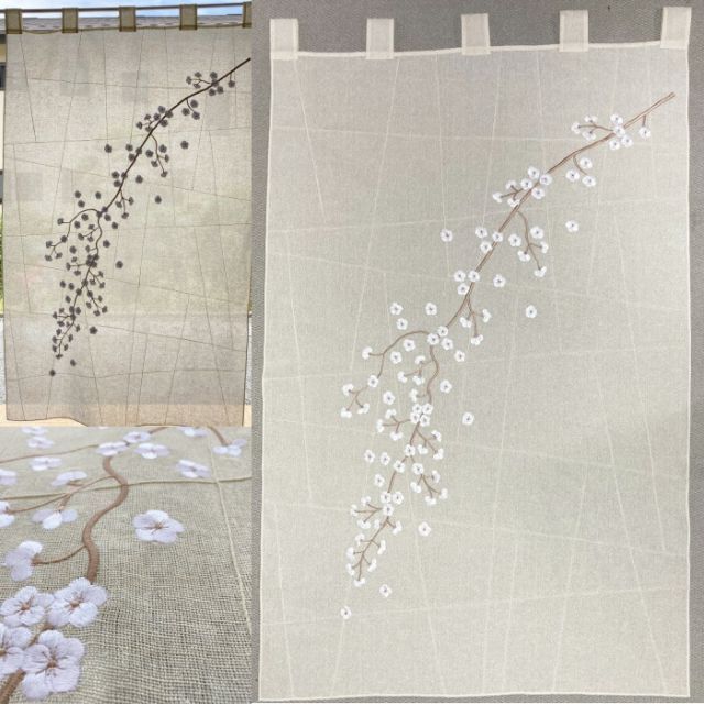 韓国麻のれん 暖簾 花刺繍 noren-3-s ギフト お土産 のれん 目隠し カーテン ロールカーテン