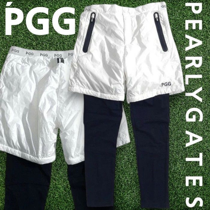 ピージージー パーリーゲイツ ゴルフ ナイロンタフタ 高通気フリース 裏メッシュ フェイクレイヤード 異素材コンビ ツートン ストレッチ パンツ ゴルフウェア 268 2131001 定価2 8万 ホワイト ダークネイビー 031 51104 w 02
