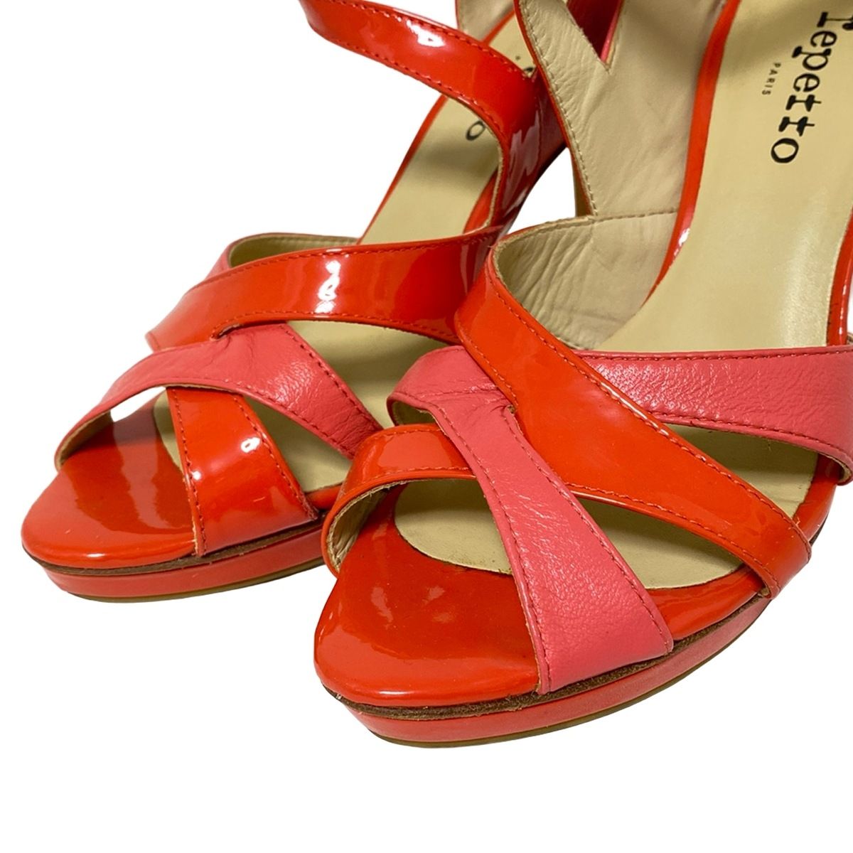  repetto レペット パンプス 36 レディース - ピンク×レッド オープントゥ レザー ハイヒール パンプス パンプス