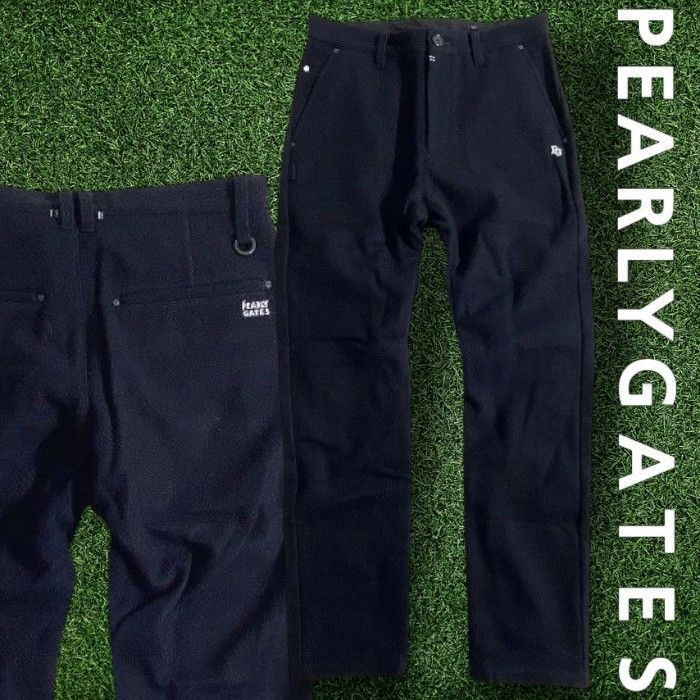 PEARLY GATES パーリーゲイツ ゴルフ ライトメルトン ウール混 無地 5ポケット ロングパンツ ゴルフウェア 053-3931001 定価5万 ネイビーブラック 051 51104w05