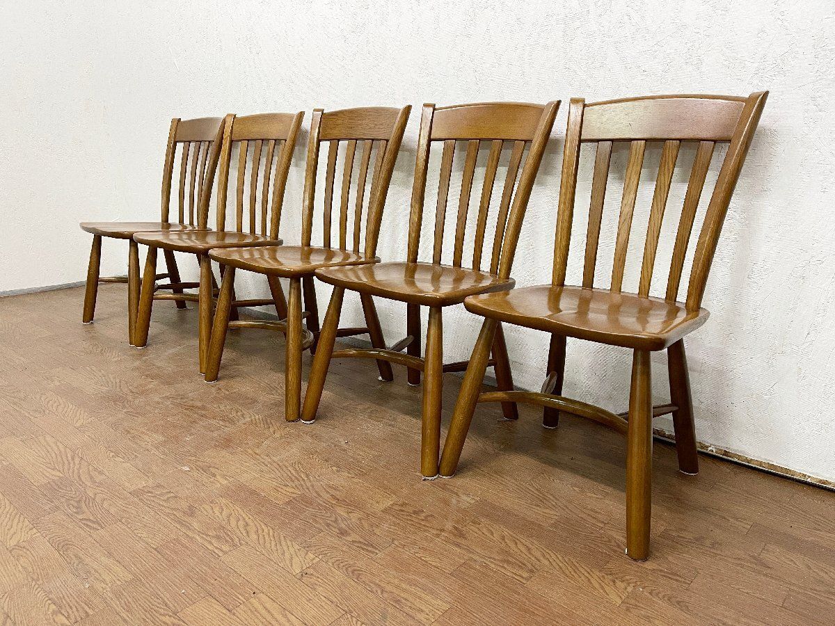 柏木工 KASHIWA ダイニングチェア5脚セット アームレス 食堂椅子 ナラ材 天然木 ナチュラル カントリー ウィンザーチェア 貝1280
