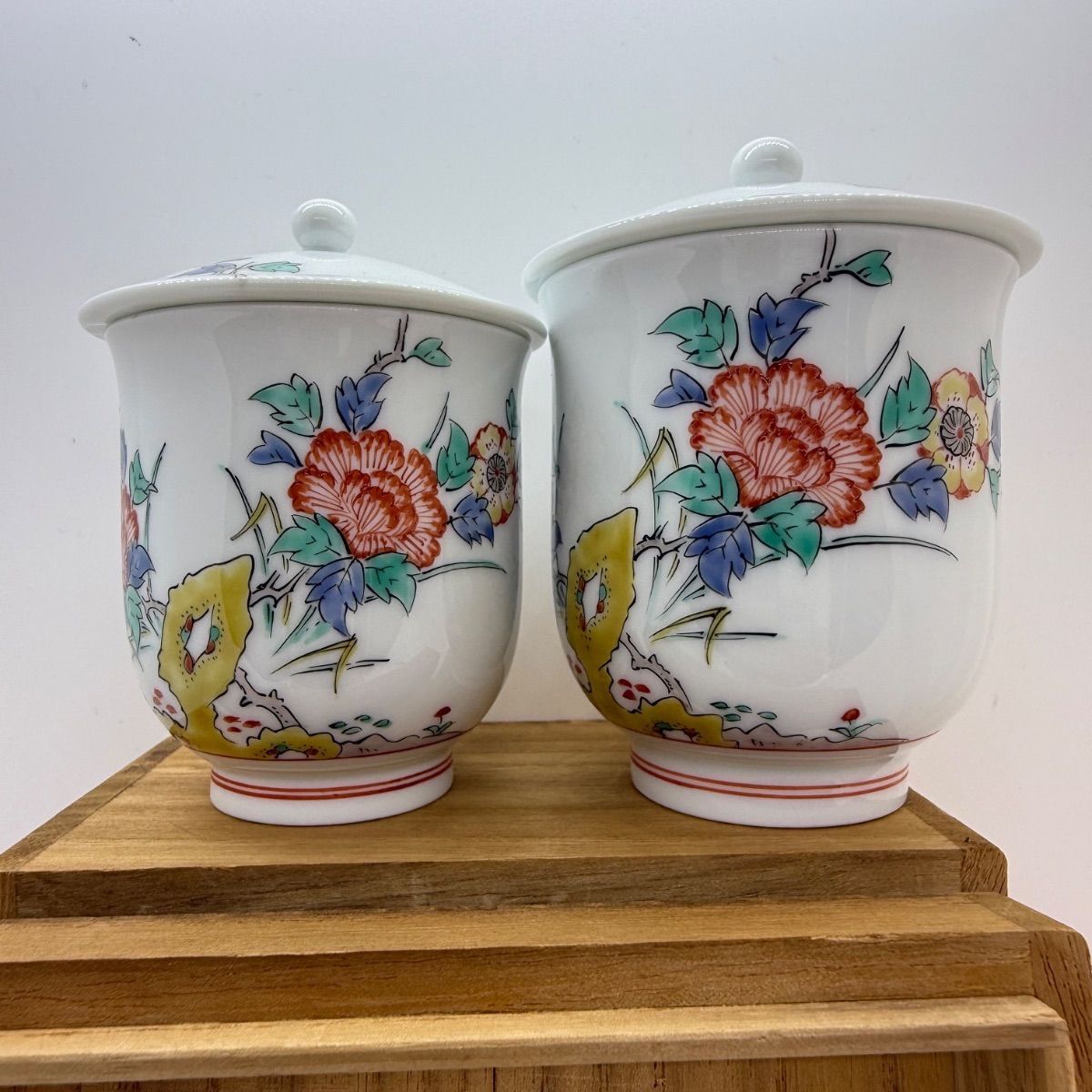 花文湯呑一対 夫婦湯呑み